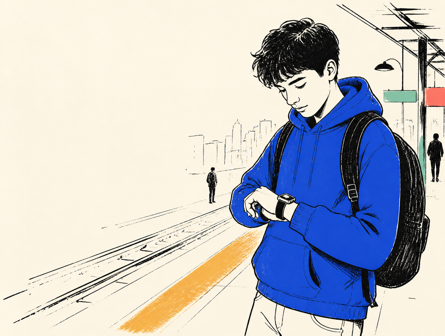 A commuter using Game Box on Apple Watch at a train platform