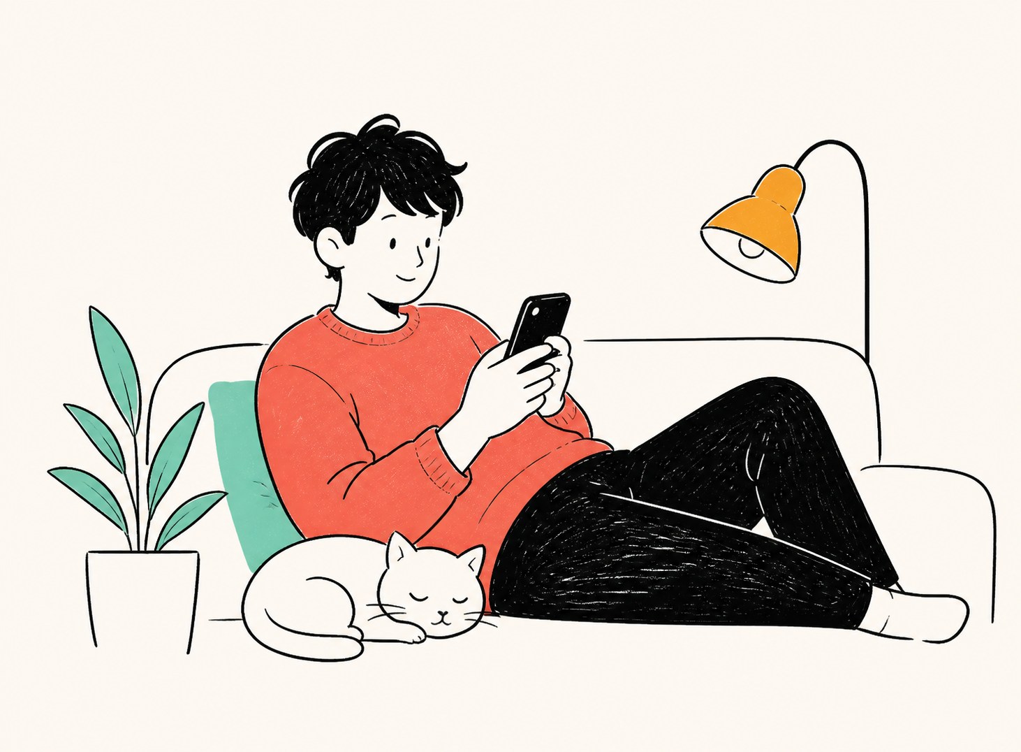 A person and cat relaxing on a sofa