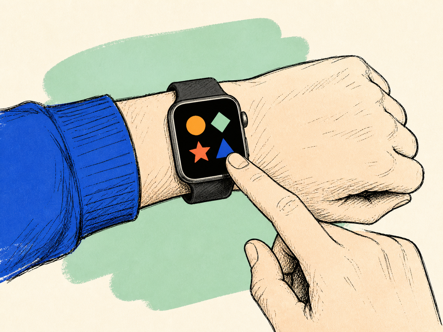 A hand tapping Game Box on Apple Watch